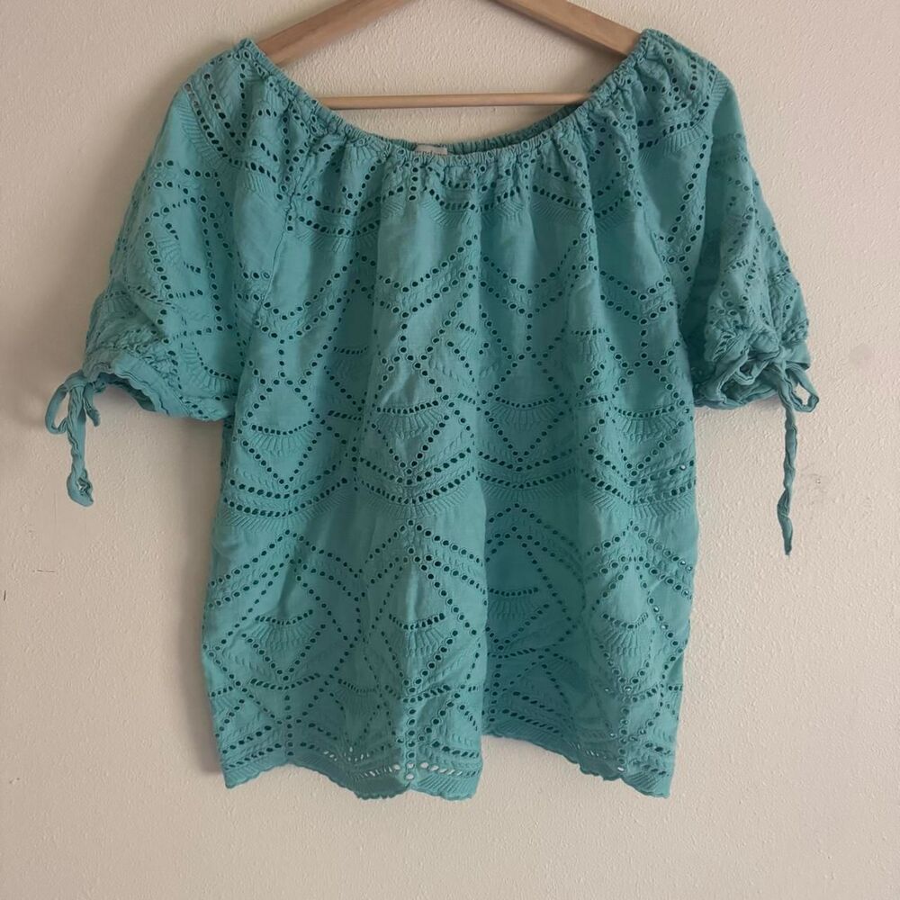 Sundance Turquoise Eyelet Peasant Blouse S Cotton Boho Coastal Western Top